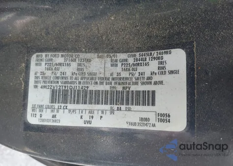 2001 Mercury Villager Sport z USA, uszkodzony, nr VIN 4M2ZV12T91DJ11429